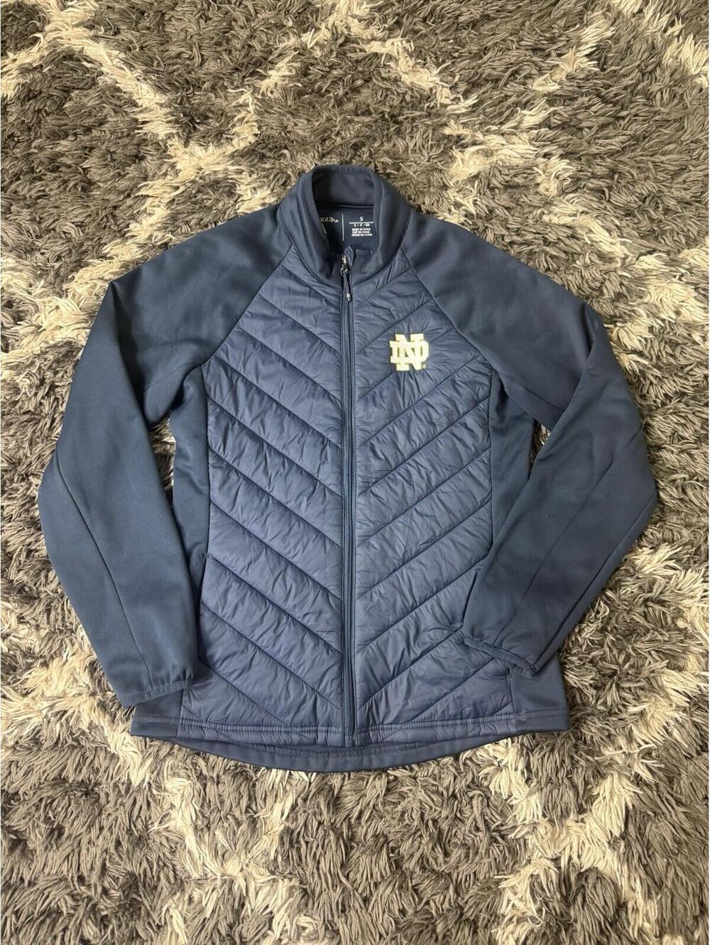Antigua Notre Dame Fighting Irish Jacket Womens Small S Navy Blue Puffer Hybrid